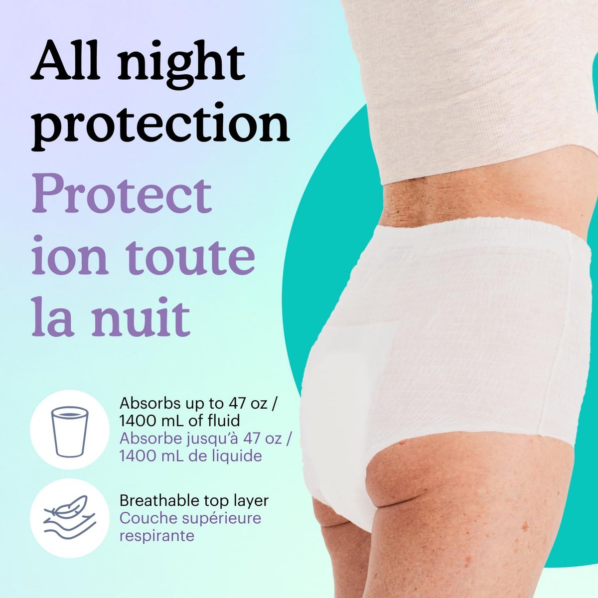 Because Overnight Absorbency Pull-Ups – Saugfähige Inkontinenzhosen für Erwachsene, Extra Saugfähige Nachtwindeln für Männer und Frauen, Weiß, Small/Medium, 20 Stück