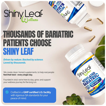 Shiny Leaf Methylierte Bariatrische Multivitamine mit Eisen 45 mg – Einmal täglich Kapsel, ASMBS-konforme Bariatrische Vitamine für Magenbypass & Magenschlauch, für Männer & Frauen, USA hergestellt, GMP – 30 Kapseln