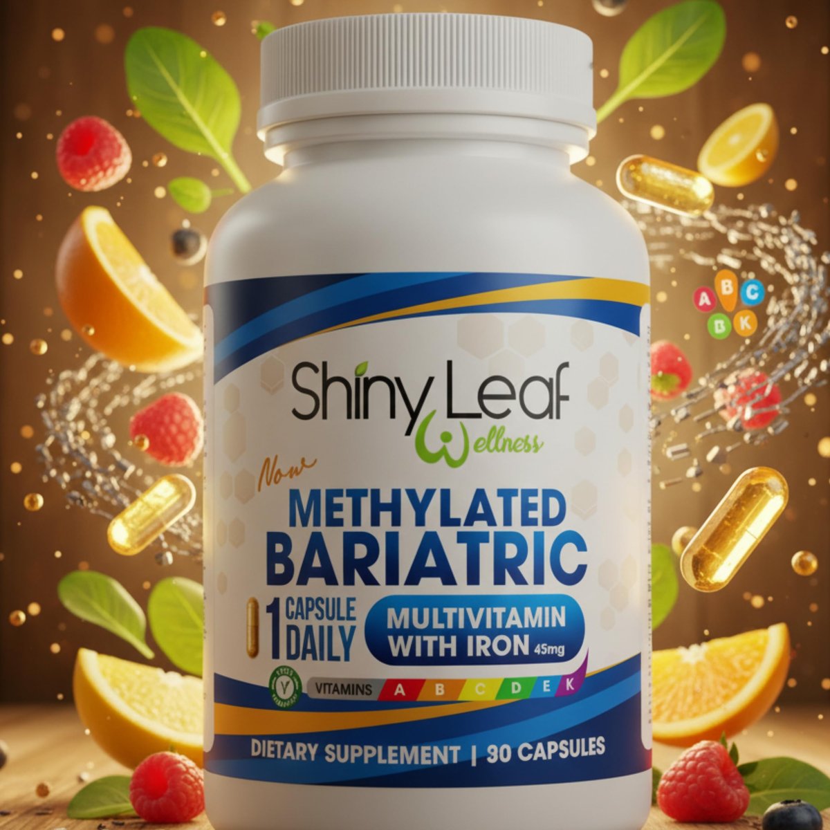 Shiny Leaf Methylated Bariatric Multivitamin mit Eisen 45 mg – Einmal täglich Kapsel, Hergestellt in den USA, ASMBS-konforme bariatrische Vitamine für Magenbypass & Magenschlauch, für Männer & Frauen – (90 Stück)