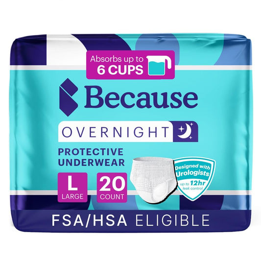 Because Overnight Absorbency Pull-Ups - Einwegunterwäsche für Erwachsene, extra saugfähige Nachtwindeln für Männer und Frauen, Weiß, Large, 20 Stück