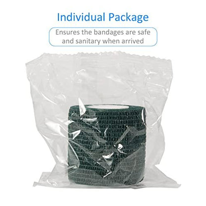 12 Stück 5 cm x 4,5 m Selbstklebende elastische Bandage - Selbsthaftende Kohäsivbinde für Handgelenk, Knöchel, Haustier, Sport, Schwellung, Verstauchung, Grifffixierung - Armeegrün