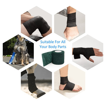 12 Stück 5 cm x 4,5 m Selbstklebende elastische Bandage - Selbsthaftende Kohäsivbinde für Handgelenk, Knöchel, Haustier, Sport, Schwellung, Verstauchung, Grifffixierung - Armeegrün