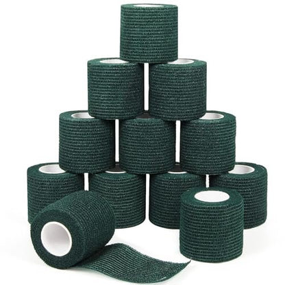 12 Stück 5 cm x 4,5 m Selbstklebende elastische Bandage - Selbsthaftende Kohäsivbinde für Handgelenk, Knöchel, Haustier, Sport, Schwellung, Verstauchung, Grifffixierung - Armeegrün