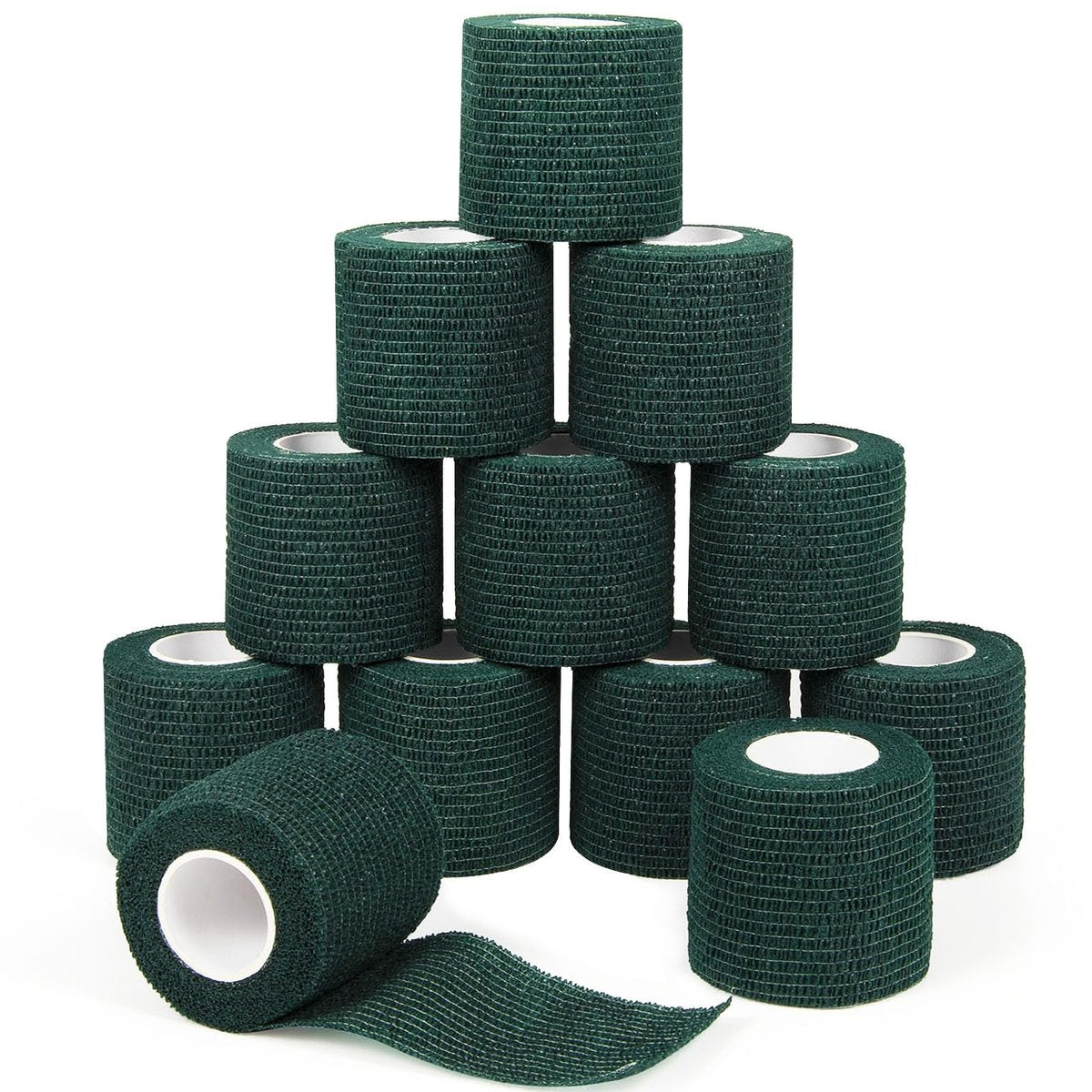 12 Stück 5 cm x 4,5 m Selbstklebende elastische Bandage - Selbsthaftende Kohäsivbinde für Handgelenk, Knöchel, Haustier, Sport, Schwellung, Verstauchung, Grifffixierung - Armeegrün