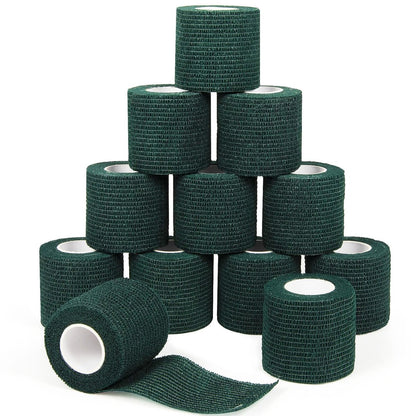 12 Stück 5 cm x 4,5 m Selbstklebende elastische Bandage - Selbsthaftende Kohäsivbinde für Handgelenk, Knöchel, Haustier, Sport, Schwellung, Verstauchung, Grifffixierung - Armeegrün