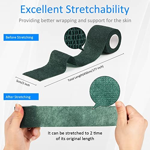 12 Stück 5 cm x 4,5 m Selbstklebende elastische Bandage - Selbsthaftende Kohäsivbinde für Handgelenk, Knöchel, Haustier, Sport, Schwellung, Verstauchung, Grifffixierung - Armeegrün