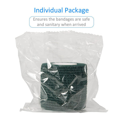 12 Stück 5 cm x 4,5 m Selbstklebende elastische Bandage - Selbsthaftende Kohäsivbinde für Handgelenk, Knöchel, Haustier, Sport, Schwellung, Verstauchung, Grifffixierung - Armeegrün