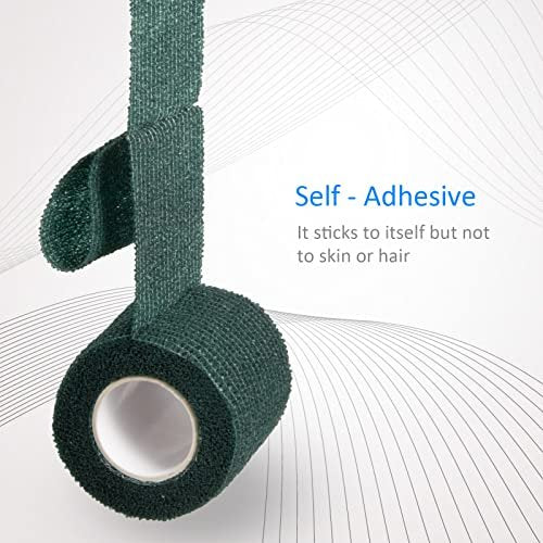 12 Stück 5 cm x 4,5 m Selbstklebende elastische Bandage - Selbsthaftende Kohäsivbinde für Handgelenk, Knöchel, Haustier, Sport, Schwellung, Verstauchung, Grifffixierung - Armeegrün