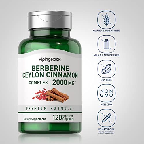 Piping Rock Berberin HCI Ceylon Zimt Komplex | 120 Kapseln | Pflanzliches Nahrungsergänzungsmittel | Vegetarisch, Nicht-GVO & Glutenfrei