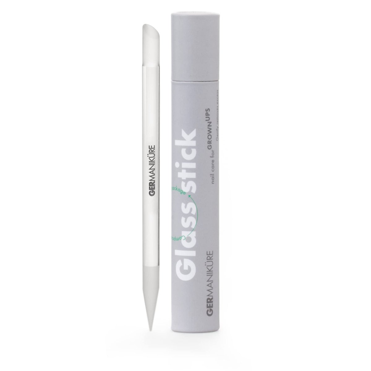 GERMANIKURE Klarer Glas-Cuticle-Stick – Keine Hülle – Ethisch hergestellt in Tschechien – Nagelhautschieber & -entferner, Hornhaut- & Trockenhaut-Fingerfeile, Nagelformer – Ohne Etui