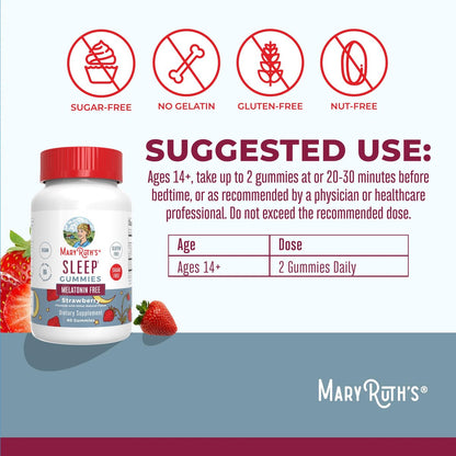 MARYRUTH'S Schlafgummis | Zuckerfrei | Ohne Melatonin | L-Theanin | Melissenblatt | Kamille | Vitamin B6 | Entspannungs- und Schlafunterstützung | Stressabbau | Vegan | Glutenfrei | 60 Stück