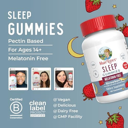 MARYRUTH'S Schlafgummis | Zuckerfrei | Ohne Melatonin | L-Theanin | Melissenblatt | Kamille | Vitamin B6 | Entspannungs- und Schlafunterstützung | Stressabbau | Vegan | Glutenfrei | 60 Stück