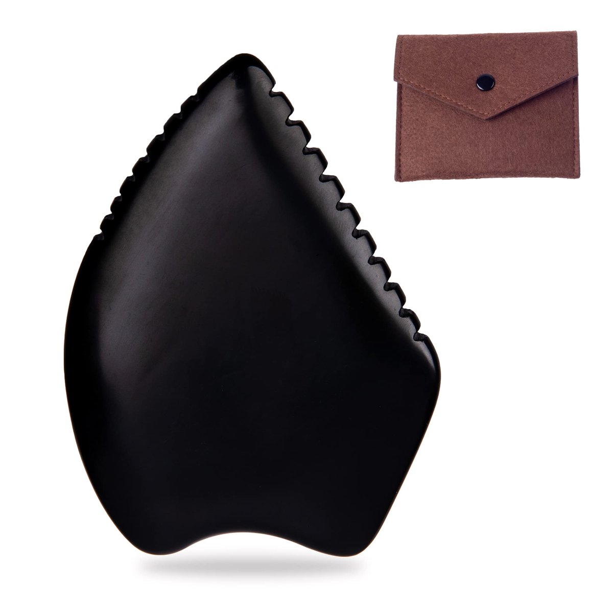 Yuanchupin Gua Sha Gesichts-Massage-Werkzeug aus Bian-Stein – Traditionelles Face & Body Massage Tool für Lymphdrainage, Gesichtsformung, neuartige gezackte Kante (Schwarz)
