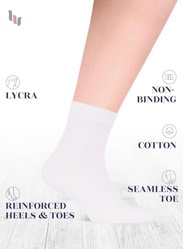 Hugh Ugoli Herren Baumwoll-Diabetes-Knöchelsocken, Weit, Dünn, Locker und Dehnbar, Nahtlose Zehenpartie & Nicht einengender Bund, 4 Paar, Weiß, Schuhgröße: 8-11