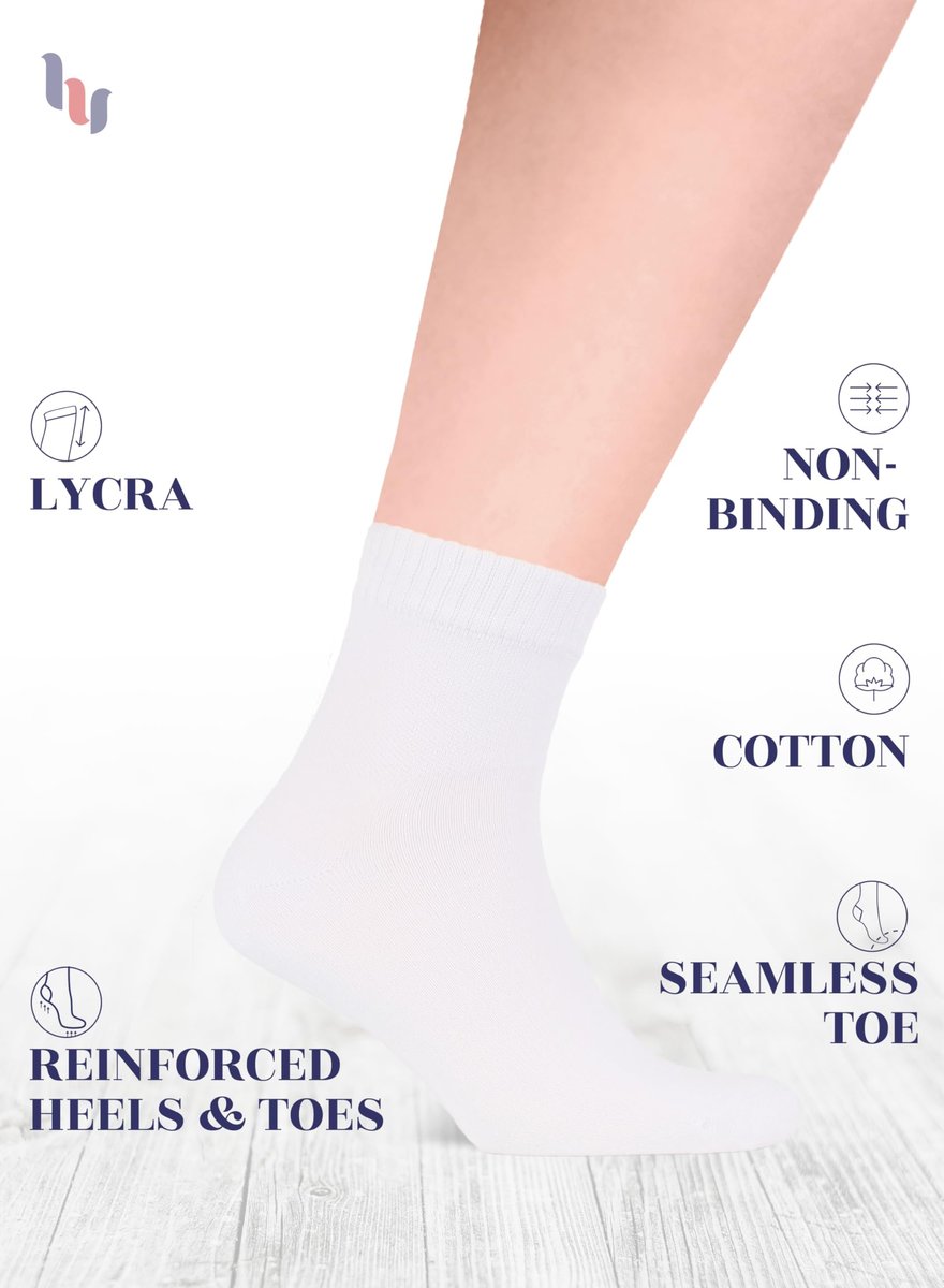Hugh Ugoli Herren Baumwoll-Diabetes-Knöchelsocken, Weit, Dünn, Locker und Dehnbar, Nahtlose Zehenpartie & Nicht einengender Bund, 4 Paar, Weiß, Schuhgröße: 8-11
