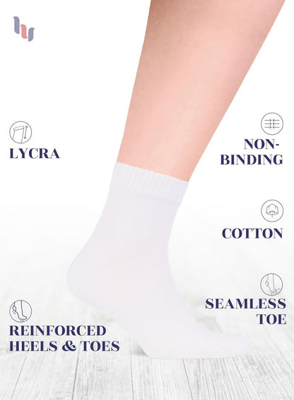 Hugh Ugoli Herren Baumwoll-Diabetes-Knöchelsocken, Weit, Dünn, Locker und Dehnbar, Nahtlose Zehenpartie & Nicht einengender Bund, 4 Paar, Weiß, Schuhgröße: 8-11