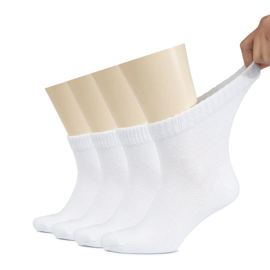 Hugh Ugoli Herren Baumwoll-Diabetes-Knöchelsocken, Weit, Dünn, Locker und Dehnbar, Nahtlose Zehenpartie & Nicht einengender Bund, 4 Paar, Weiß, Schuhgröße: 8-11
