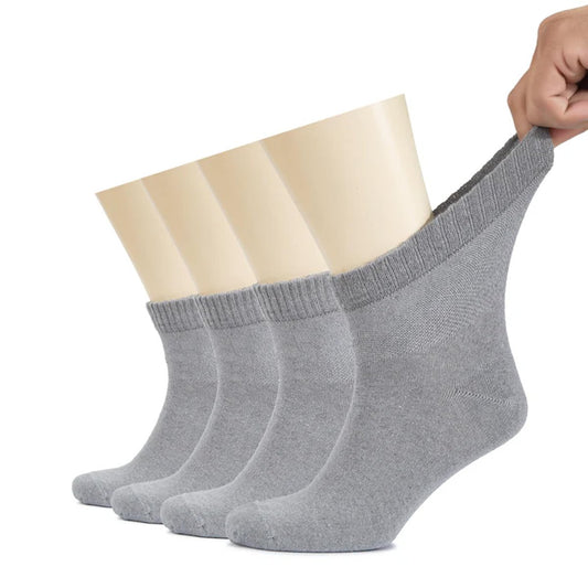 Hugh Ugoli Herren Baumwoll-Diabetiker-Knöchelsocken, Weit, Dünn, Lockere Passform und Dehnbar, Nahtlose Zehenpartie & Nicht einschnürendes Bündchen, 4 Paar, Hellgrau, Schuhgröße: 8-11