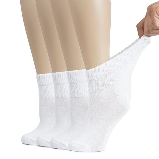 Hugh Ugoli Damen Baumwoll-Diabetikersocken, Weit, Dünn, Locker und Dehnbar, Nahtlose Zehen & Nicht einschnürendes Bündchen, 4 Paar, Weiß, Schuhgröße: 6-9