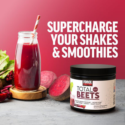 Force Factor Total Beets Drink Mix – Superfood-Pulver mit Nitraten zur Unterstützung von Kreislauf, Durchblutung, Stickoxid, Energie, Ausdauer und Herz-Kreislauf-Gesundheit, 30 Portionen