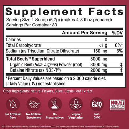 Force Factor Total Beets Superfood-Pulver mit Nitraten – Unterstützt gesunden Blutdruck, Durchblutung, Blutfluss, Stickstoffmonoxid, Energie, Ausdauer & Herz-Kreislauf-Gesundheit, 30 Portionen, Schwarzkirsche