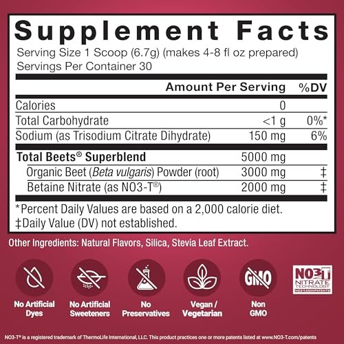 Force Factor Total Beets Superfood-Pulver mit Nitraten – Unterstützt gesunden Blutdruck, Durchblutung, Blutfluss, Stickstoffmonoxid, Energie, Ausdauer & Herz-Kreislauf-Gesundheit, 30 Portionen, Schwarzkirsche