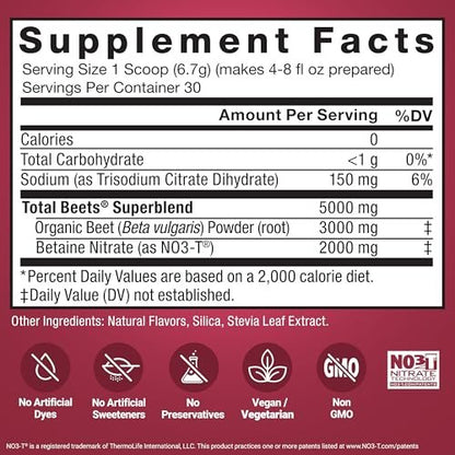 Force Factor Total Beets Superfood-Pulver mit Nitraten – Unterstützt gesunden Blutdruck, Durchblutung, Blutfluss, Stickstoffmonoxid, Energie, Ausdauer & Herz-Kreislauf-Gesundheit, 30 Portionen, Schwarzkirsche