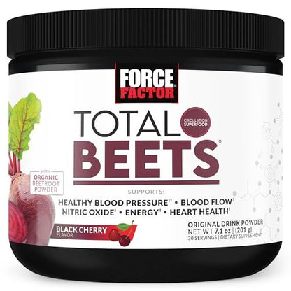 Force Factor Total Beets Superfood-Pulver mit Nitraten – Unterstützt gesunden Blutdruck, Durchblutung, Blutfluss, Stickstoffmonoxid, Energie, Ausdauer & Herz-Kreislauf-Gesundheit, 30 Portionen, Schwarzkirsche