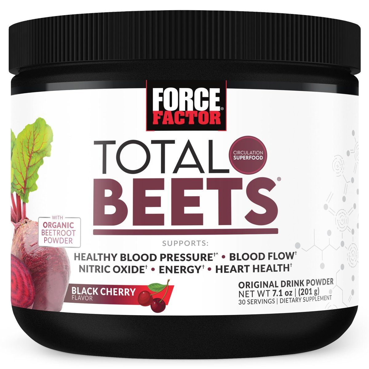 Force Factor Total Beets Superfood-Pulver mit Nitraten – Unterstützt gesunden Blutdruck, Durchblutung, Blutfluss, Stickstoffmonoxid, Energie, Ausdauer & Herz-Kreislauf-Gesundheit, 30 Portionen, Schwarzkirsche