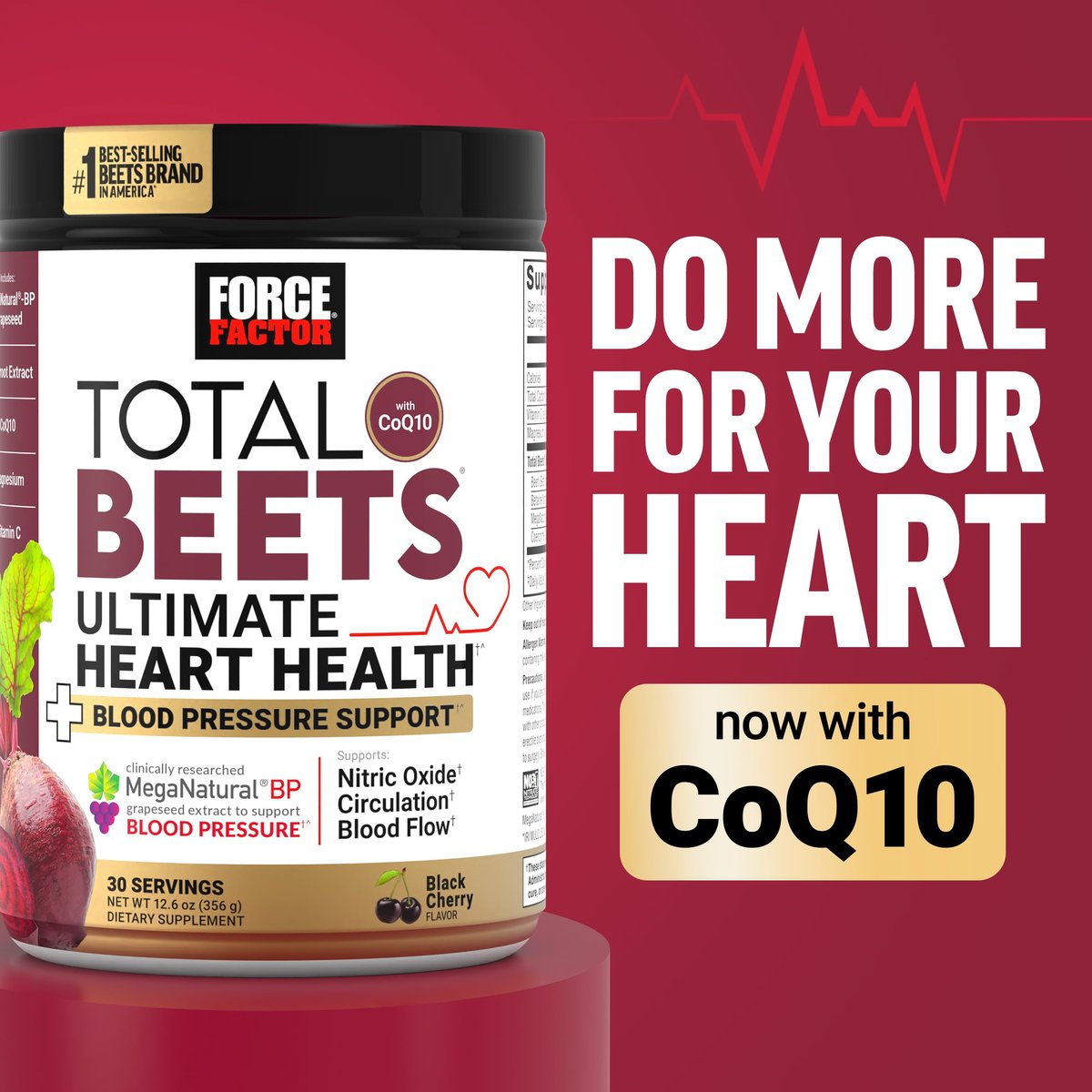 Force Factor Total Beets Superfood-Pulver mit Nitraten – Unterstützt gesunden Blutdruck, Durchblutung, Blutfluss, Stickstoffmonoxid, Energie, Ausdauer & Herz-Kreislauf-Gesundheit, 30 Portionen, Schwarzkirsche