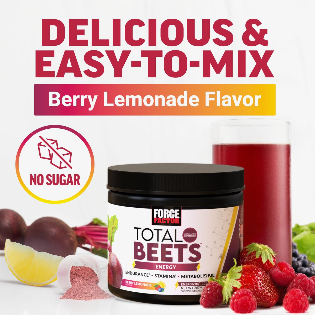 Force Factor Total Beets Rote-Bete-Pulver mit Energie, NO3-T® Nitrate zur Unterstützung von Kreislauf, Blutdruck, Durchblutung und Ausdauer – plus Grüntee-Extrakt. Ein Superfood-Ergänzungsmittel, 30 Portionen