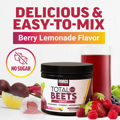 Force Factor Total Beets Rote-Bete-Pulver mit Energie, NO3-T® Nitrate zur Unterstützung von Kreislauf, Blutdruck, Durchblutung und Ausdauer – plus Grüntee-Extrakt. Ein Superfood-Ergänzungsmittel, 30 Portionen