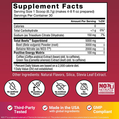 Force Factor Total Beets Rote-Bete-Pulver mit Energie, NO3-T® Nitrate zur Unterstützung von Kreislauf, Blutdruck, Durchblutung und Ausdauer – plus Grüntee-Extrakt. Ein Superfood-Ergänzungsmittel, 30 Portionen