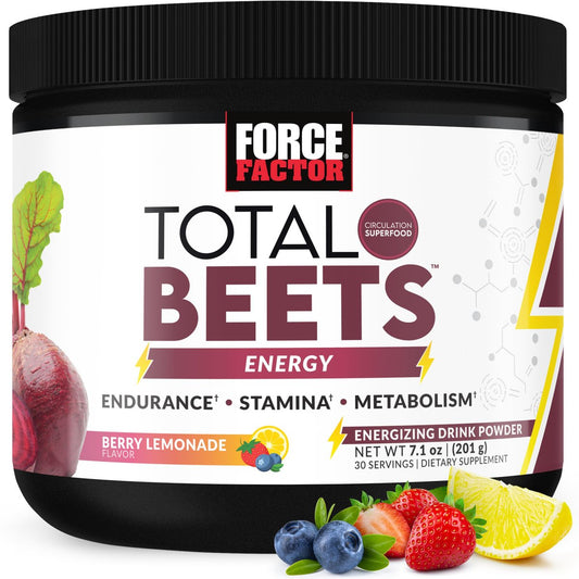Force Factor Total Beets Rote-Bete-Pulver mit Energie, NO3-T® Nitrate zur Unterstützung von Kreislauf, Blutdruck, Durchblutung und Ausdauer – plus Grüntee-Extrakt. Ein Superfood-Ergänzungsmittel, 30 Portionen