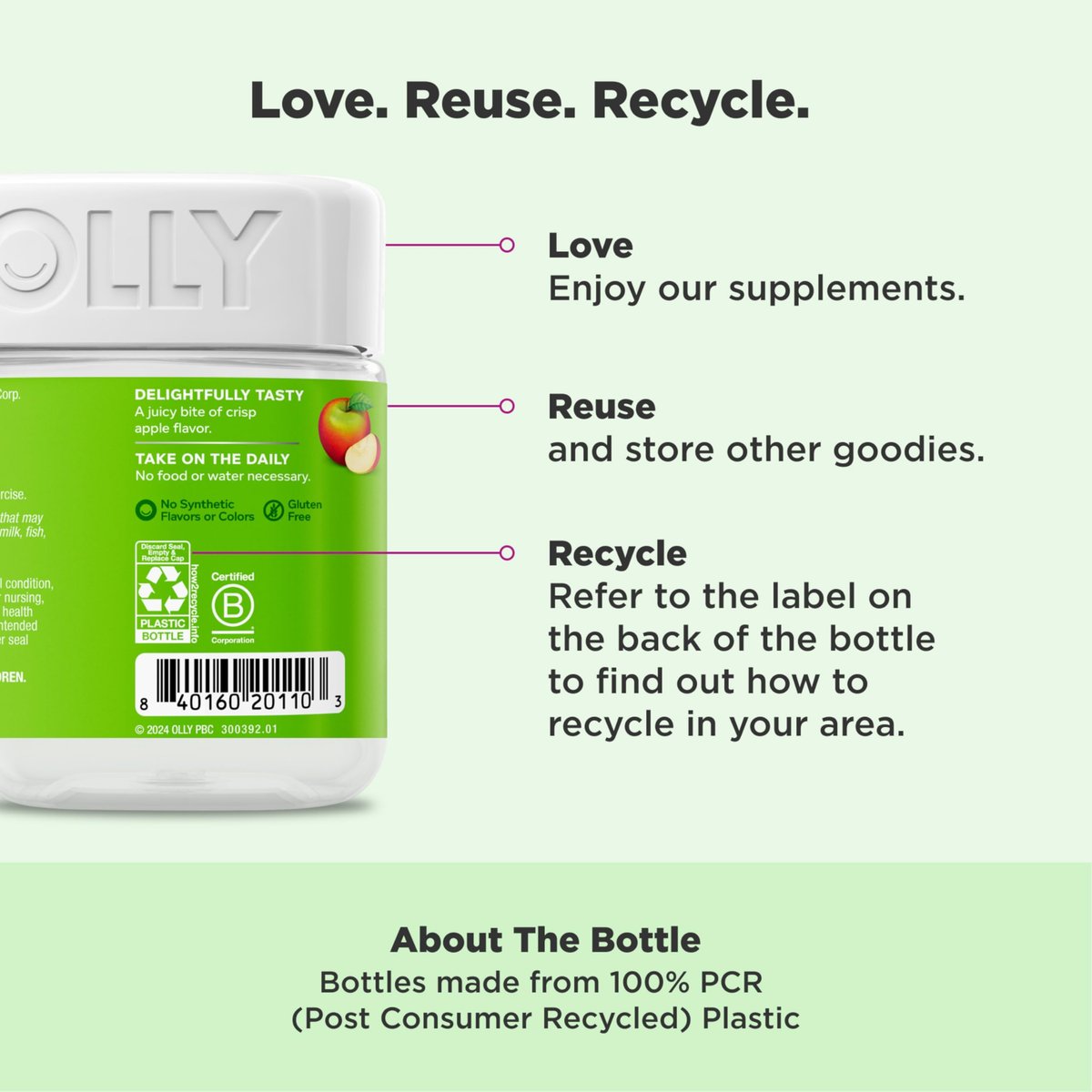 OLLY Metabolism Gummiringe - Apfelessig, Vitamin B12, Chrom – Energie & Verdauung, 30 Stück