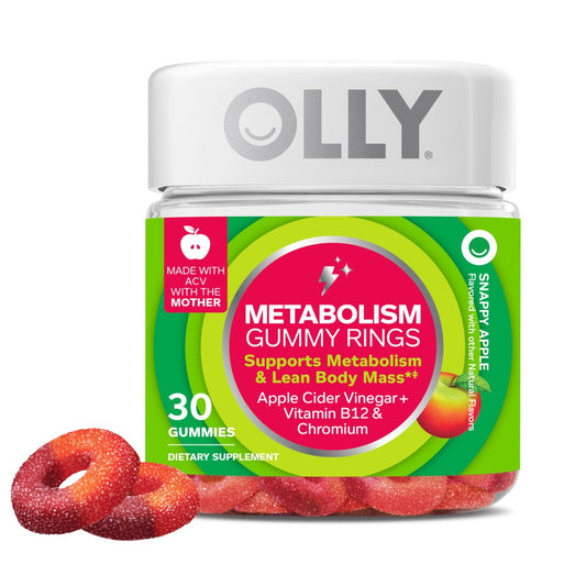 OLLY Metabolism Gummiringe - Apfelessig, Vitamin B12, Chrom – Energie & Verdauung, 30 Stück