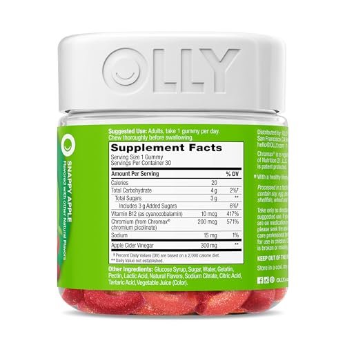 OLLY Metabolism Gummiringe - Apfelessig, Vitamin B12, Chrom – Energie & Verdauung, 30 Stück