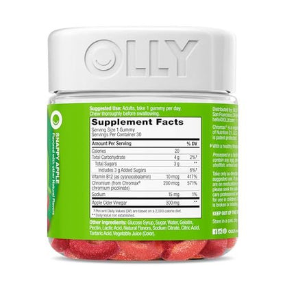 OLLY Metabolism Gummiringe - Apfelessig, Vitamin B12, Chrom – Energie & Verdauung, 30 Stück