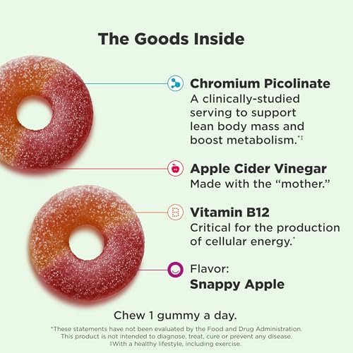 OLLY Metabolism Gummiringe - Apfelessig, Vitamin B12, Chrom – Energie & Verdauung, 30 Stück