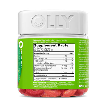 OLLY Metabolism Gummiringe - Apfelessig, Vitamin B12, Chrom – Energie & Verdauung, 30 Stück