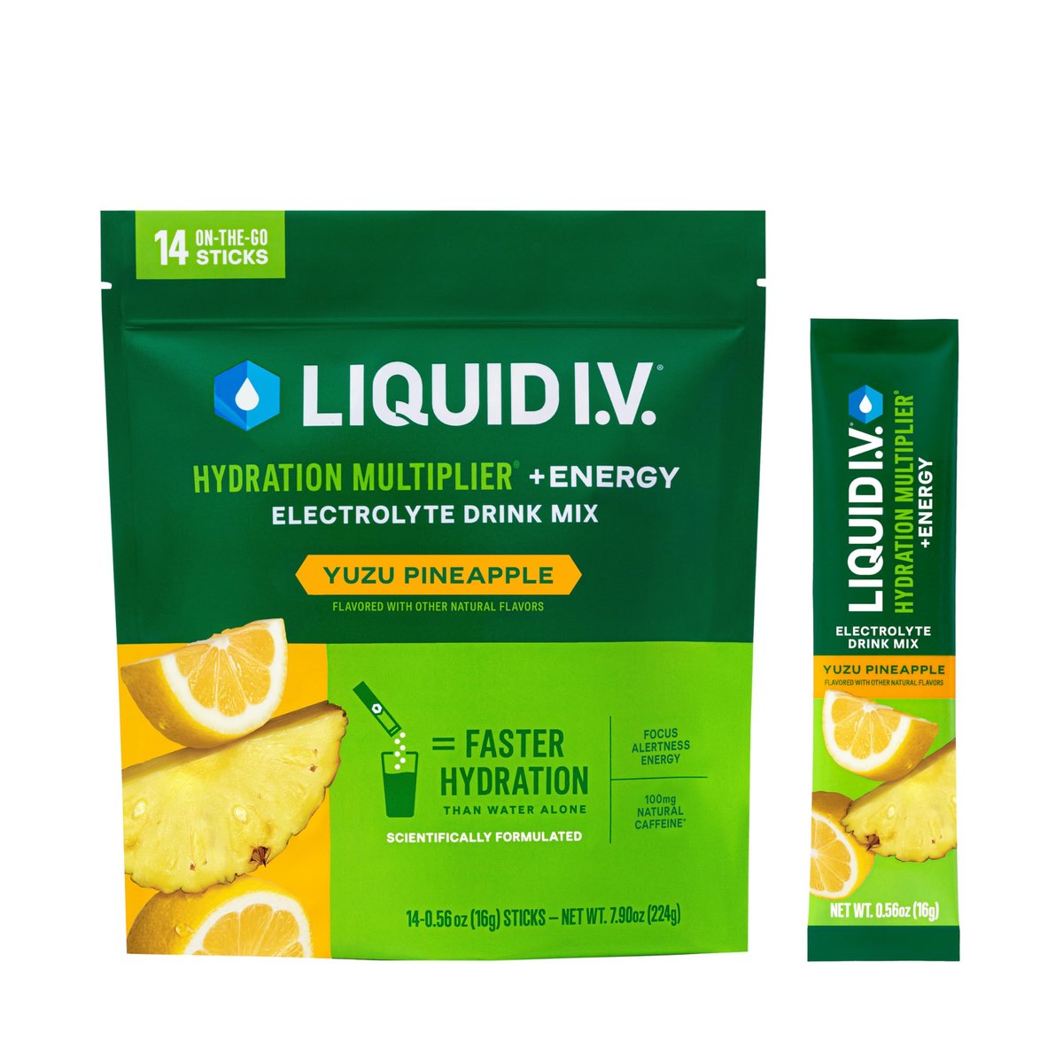 Liquid I.V.® Hydration Multiplier +Energy - Yuzu Ananas | Elektrolyt-Pulvergetränk | 1 Packung (14 Portionen)