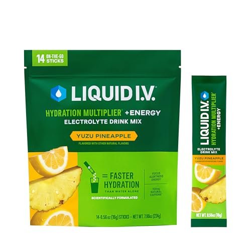 Liquid I.V.® Hydration Multiplier +Energy - Yuzu Ananas | Elektrolyt-Pulvergetränk | 1 Packung (14 Portionen)