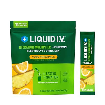 Liquid I.V.® Hydration Multiplier +Energy - Yuzu Ananas | Elektrolyt-Pulvergetränk | 1 Packung (14 Portionen)