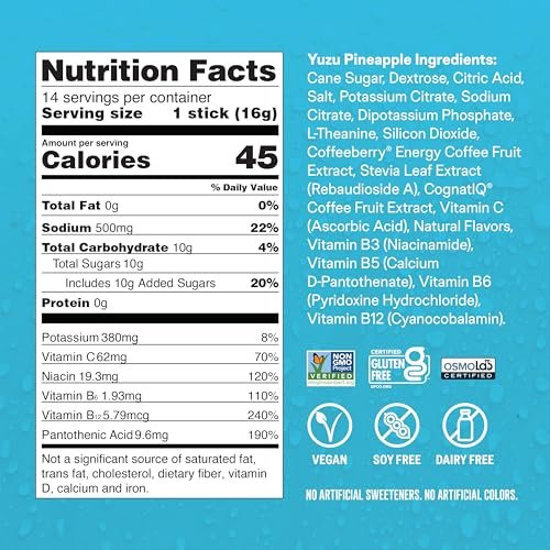 Liquid I.V.® Hydration Multiplier +Energy - Yuzu Ananas | Elektrolyt-Pulvergetränk | 1 Packung (14 Portionen)