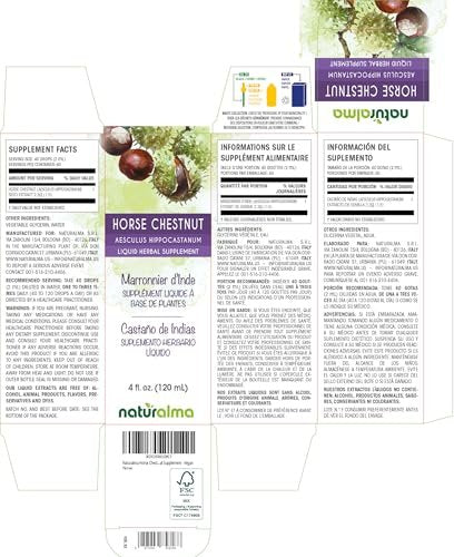Naturalma Rosskastanie (Aesculus hippocastanum) Samen Alkoholfreie Tinktur - 118 ml Flüssigextrakt in Tropfen - Pflanzliches Nahrungsergänzungsmittel - Vegan