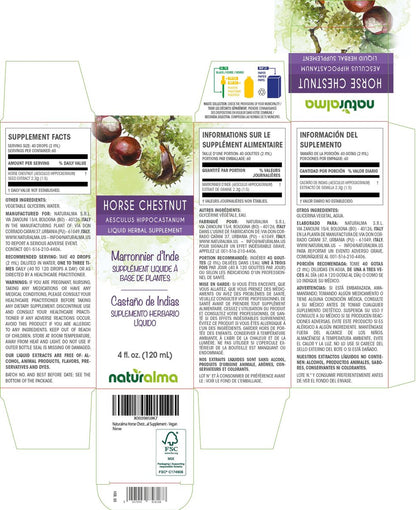 Naturalma Rosskastanie (Aesculus hippocastanum) Samen Alkoholfreie Tinktur - 118 ml Flüssigextrakt in Tropfen - Pflanzliches Nahrungsergänzungsmittel - Vegan