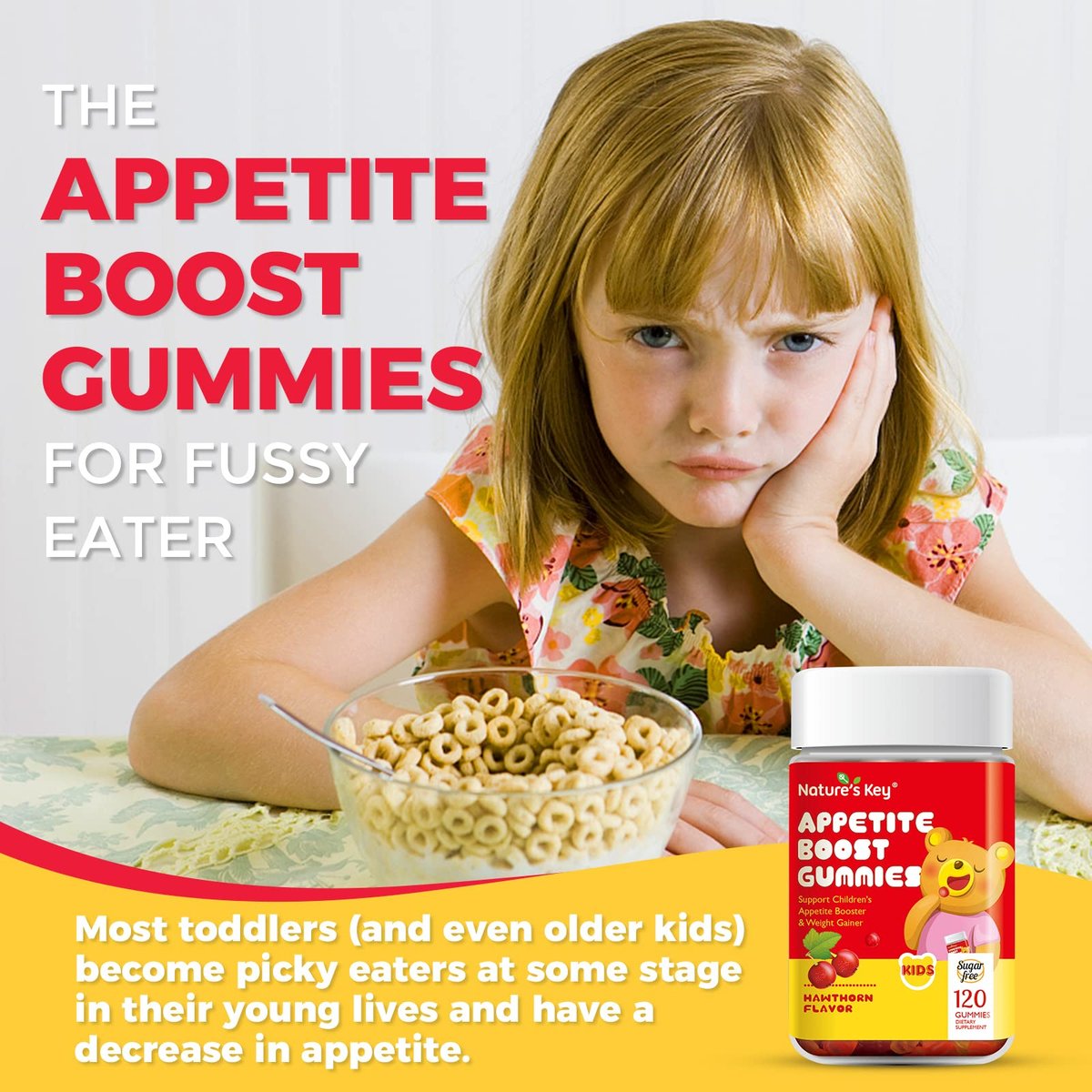 Nature's Key Appetit-Anreger Gummibärchen für Kinder – Unterstützt den Appetit und die Gewichtszunahme – Weißdorn-Geschmack (120 Stück, 1er-Pack)