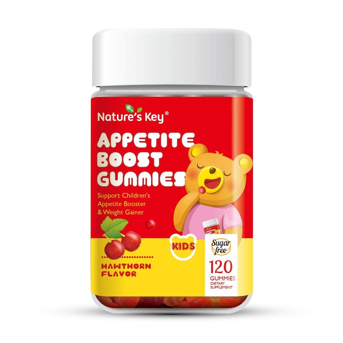 Nature's Key Appetit-Anreger Gummibärchen für Kinder – Unterstützt den Appetit und die Gewichtszunahme – Weißdorn-Geschmack (120 Stück, 1er-Pack)