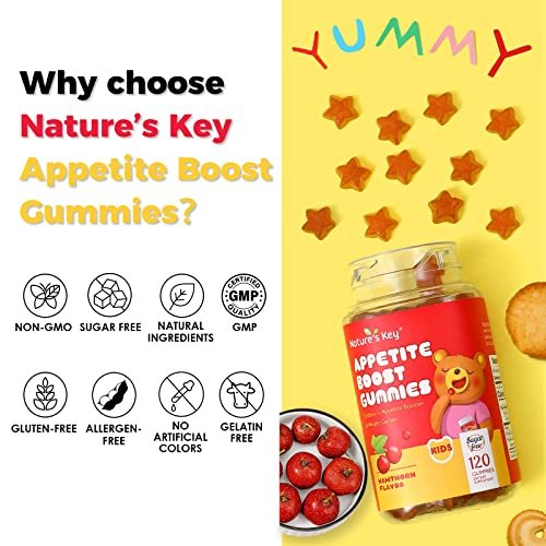 Nature's Key Appetit-Anreger Gummibärchen für Kinder – Unterstützt den Appetit und die Gewichtszunahme – Weißdorn-Geschmack (120 Stück, 1er-Pack)