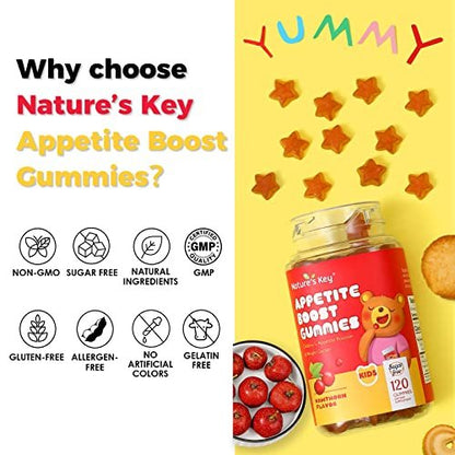 Nature's Key Appetit-Anreger Gummibärchen für Kinder – Unterstützt den Appetit und die Gewichtszunahme – Weißdorn-Geschmack (120 Stück, 1er-Pack)